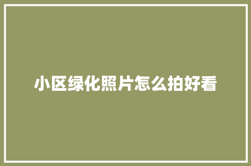 小区绿化照片怎么拍好看