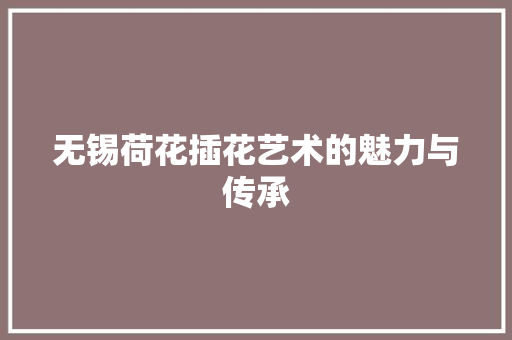 无锡荷花插花艺术的魅力与传承