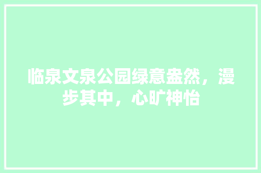 临泉文泉公园绿意盎然，漫步其中，心旷神怡