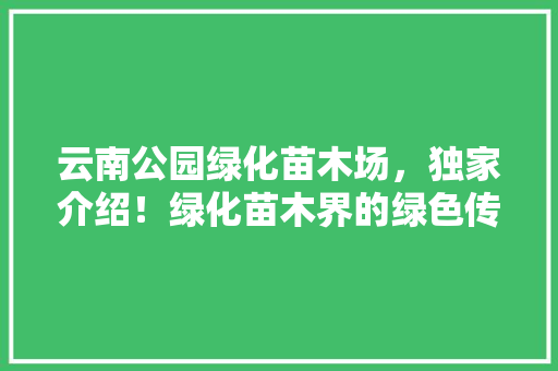 云南公园绿化苗木场，独家介绍！绿化苗木界的绿色传奇！