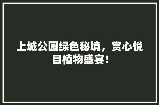 上城公园绿色秘境，赏心悦目植物盛宴！