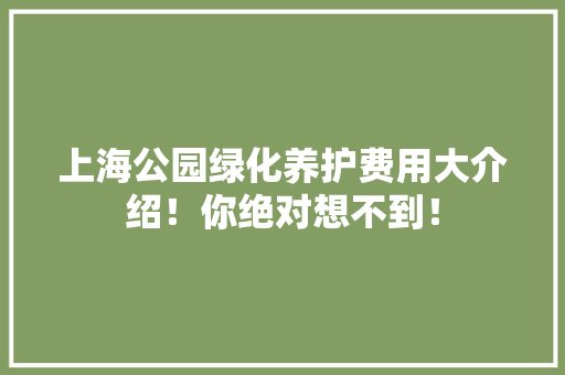 上海公园绿化养护费用大介绍！你绝对想不到！
