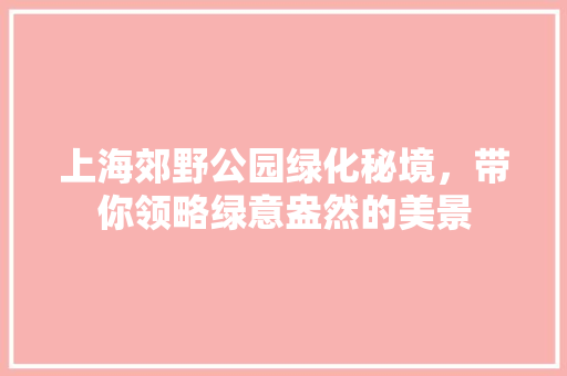 上海郊野公园绿化秘境，带你领略绿意盎然的美景