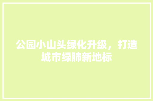 公园小山头绿化升级，打造城市绿肺新地标