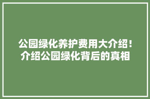 公园绿化养护费用大介绍！介绍公园绿化背后的真相