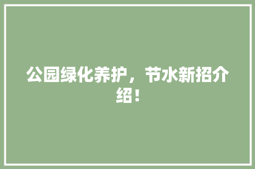 公园绿化养护，节水新招介绍！