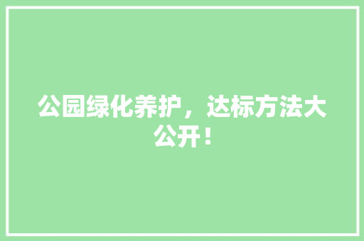 公园绿化养护，达标方法大公开！