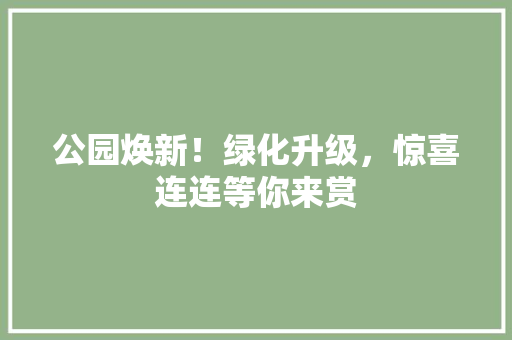 公园焕新！绿化升级，惊喜连连等你来赏 有机育苗