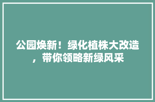 公园焕新！绿化植株大改造，带你领略新绿风采