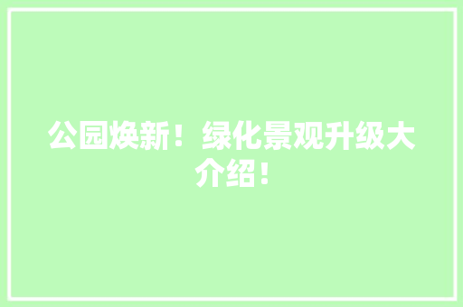 公园焕新！绿化景观升级大介绍！