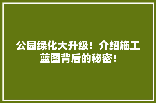 公园绿化大升级！介绍施工蓝图背后的秘密！