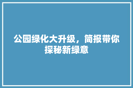 公园绿化大升级，简报带你探秘新绿意