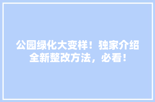 公园绿化大变样！独家介绍全新整改方法，必看！