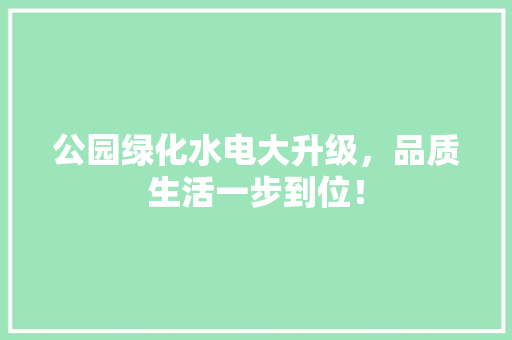 公园绿化水电大升级，品质生活一步到位！