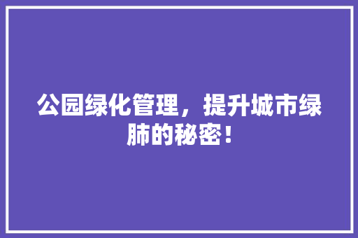 公园绿化管理，提升城市绿肺的秘密！