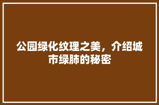 公园绿化纹理之美，介绍城市绿肺的秘密