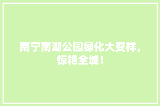 南宁南湖公园绿化大变样，惊艳全城！