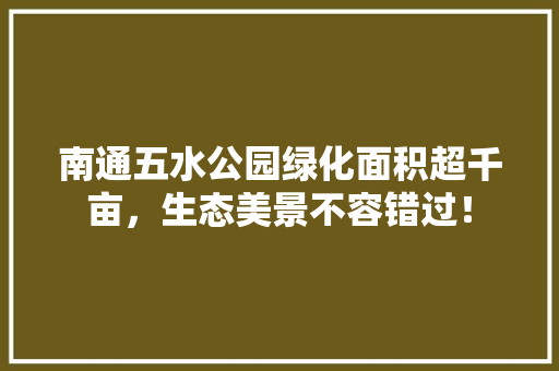 南通五水公园绿化面积超千亩，生态美景不容错过！
