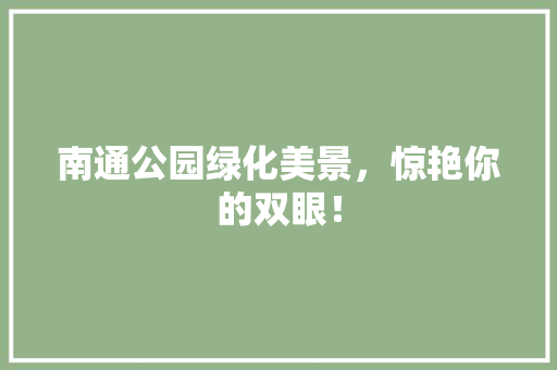 南通公园绿化美景，惊艳你的双眼！