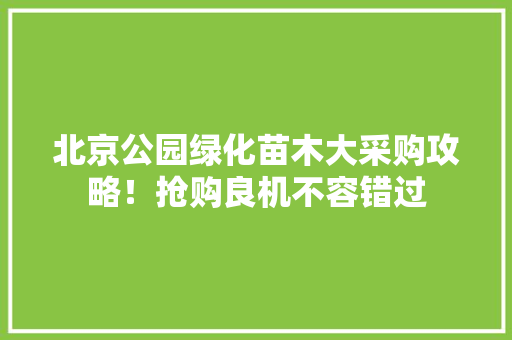 北京公园绿化苗木大采购攻略！抢购良机不容错过