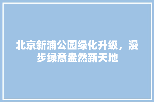 北京新浦公园绿化升级，漫步绿意盎然新天地