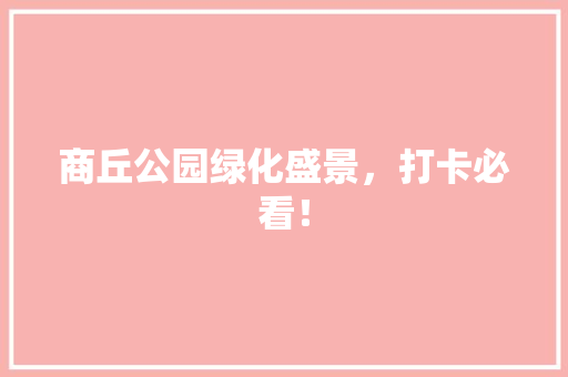 商丘公园绿化盛景，打卡必看！