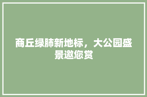 商丘绿肺新地标，大公园盛景邀您赏