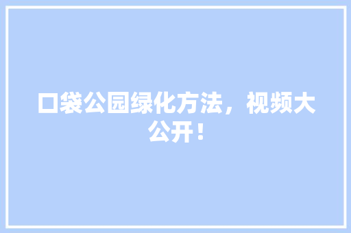 口袋公园绿化方法，视频大公开！