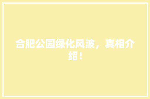 合肥公园绿化风波，真相介绍！