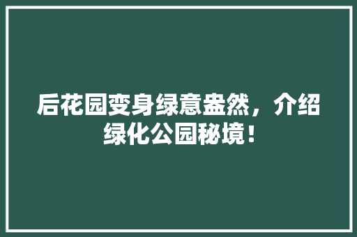 后花园变身绿意盎然，介绍绿化公园秘境！