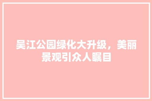 吴江公园绿化大升级，美丽景观引众人瞩目