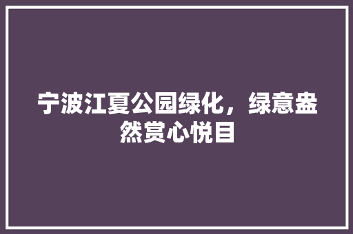 宁波江夏公园绿化，绿意盎然赏心悦目