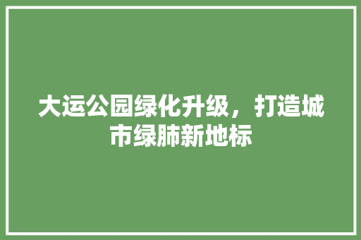 大运公园绿化升级，打造城市绿肺新地标