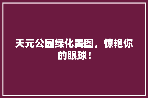 天元公园绿化美图，惊艳你的眼球！