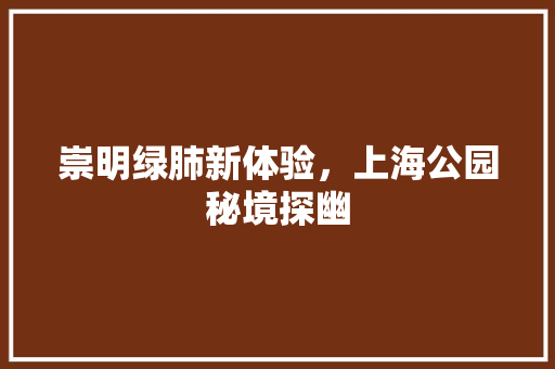 崇明绿肺新体验，上海公园秘境探幽