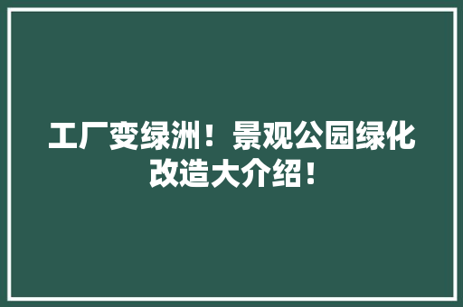 工厂变绿洲！景观公园绿化改造大介绍！