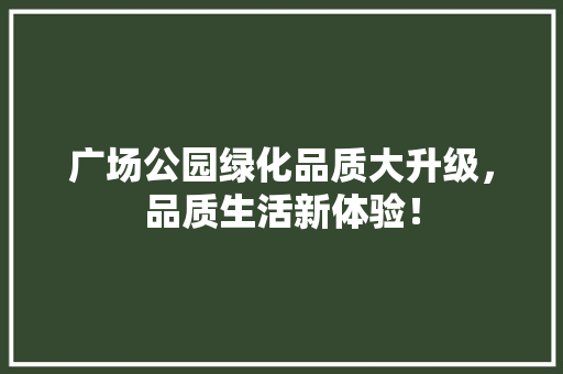 广场公园绿化品质大升级，品质生活新体验！