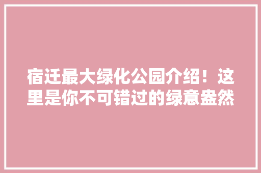 宿迁最大绿化公园介绍！这里是你不可错过的绿意盎然之地