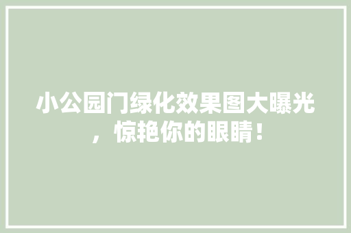 小公园门绿化效果图大曝光，惊艳你的眼睛！
