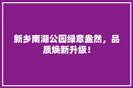 新乡南湖公园绿意盎然，品质焕新升级！