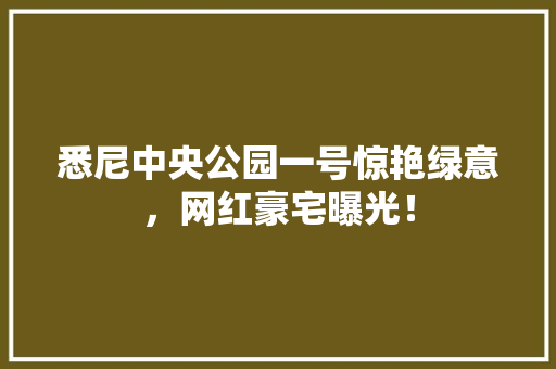 悉尼中央公园一号惊艳绿意，网红豪宅曝光！