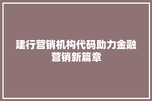 建行营销机构代码助力金融营销新篇章