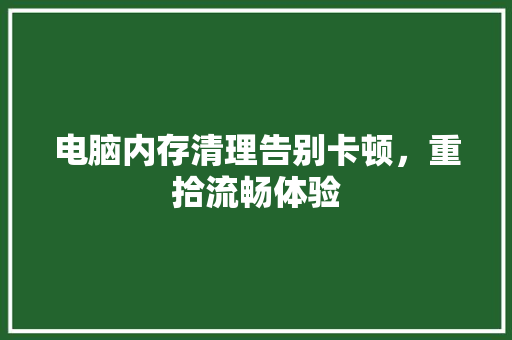 电脑内存清理告别卡顿，重拾流畅体验