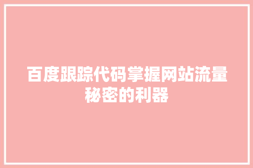 百度跟踪代码掌握网站流量秘密的利器