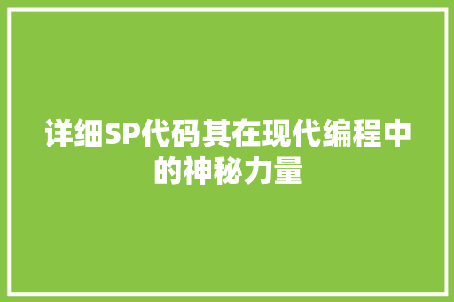 详细SP代码其在现代编程中的神秘力量
