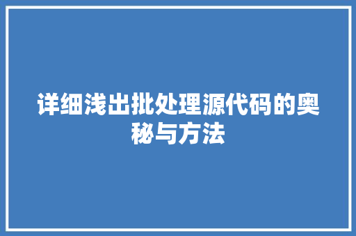 详细浅出批处理源代码的奥秘与方法