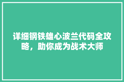 详细钢铁雄心波兰代码全攻略，助你成为战术大师