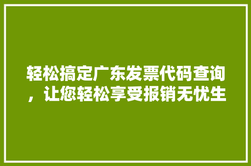 轻松搞定广东发票代码查询，让您轻松享受报销无忧生活