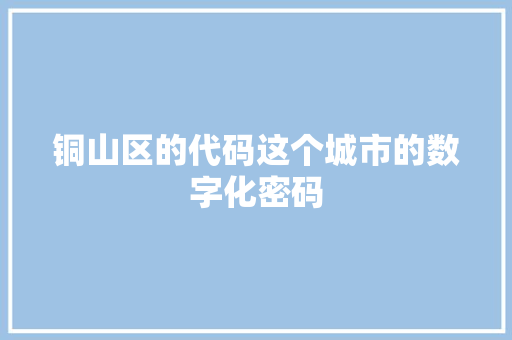 铜山区的代码这个城市的数字化密码
