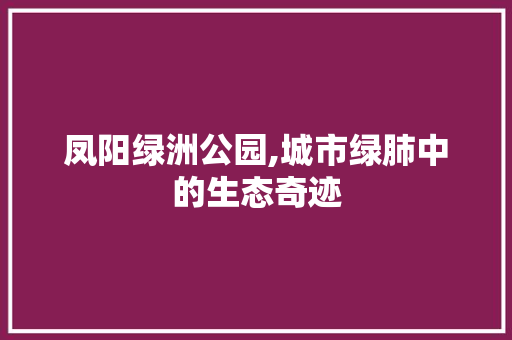 凤阳绿洲公园,城市绿肺中的生态奇迹